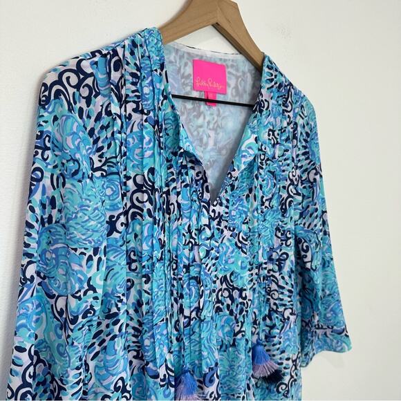 Lilly Pulitzer Marilina Tunic Dress Blue Haven Raising Shell Resortwear Beach XS - Picture 3 of 6